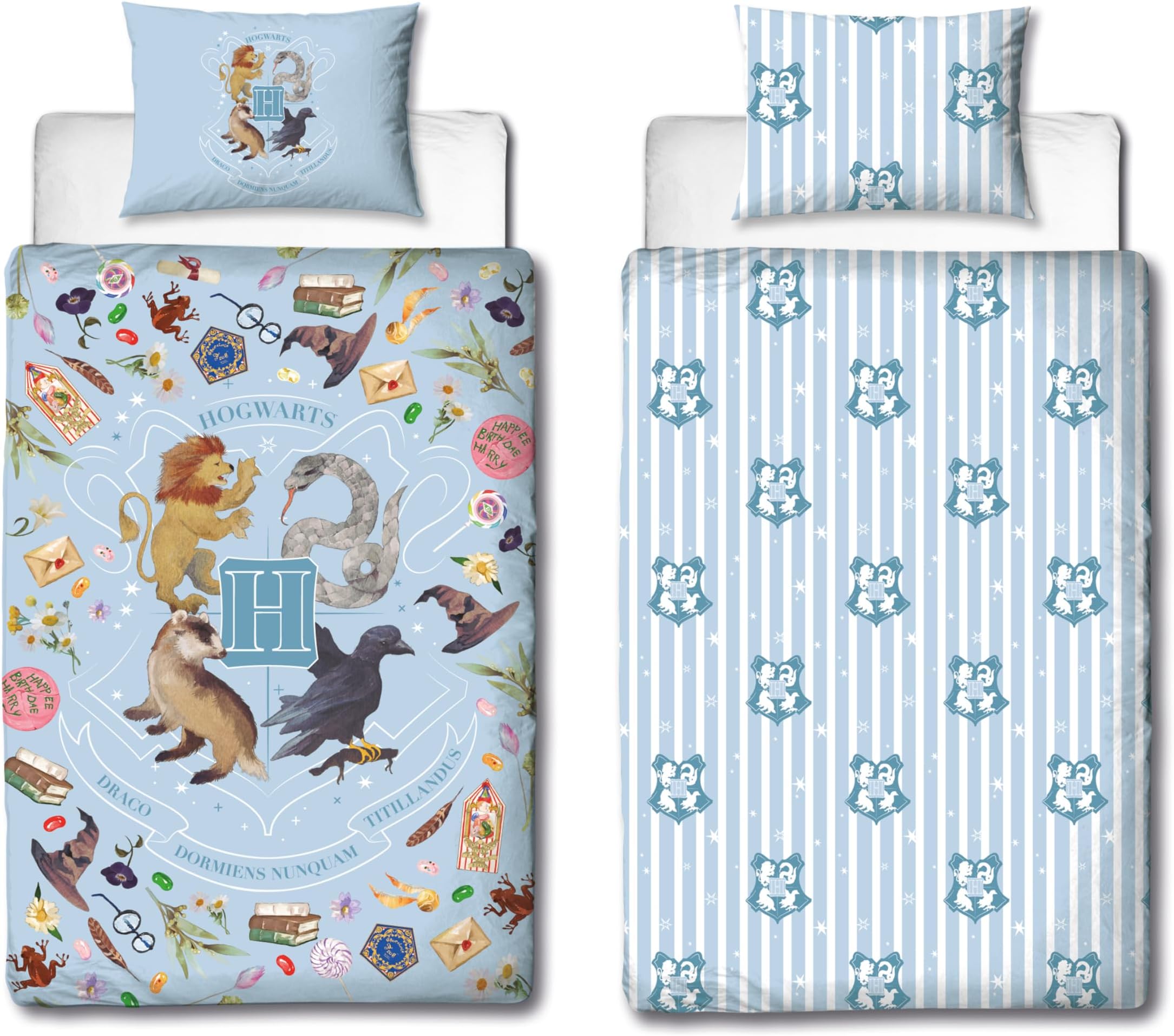 HARRY POTTER Character World Officially Licensed Painted Design Boys Single Duvet Cover Set | Reversible 2 Sided Bedding Including Matching Pillow Case | Perfect For Kids Bedroom