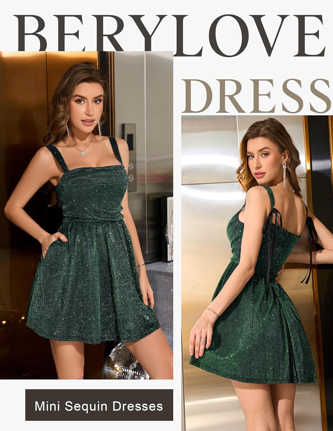 BeryLove Women Sequin Homecoming Dress Cocktail Sleeveless Sparkly Tie Party Mini Formal Dresses - Image 2