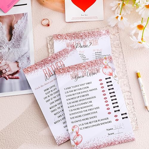 Miniatura 10 de 135 piezas de suministros para juegos de despedida de soltera, incluyendo 125 divertidas tarjetas de boda y 10 juegos de lápices, decoraciones de