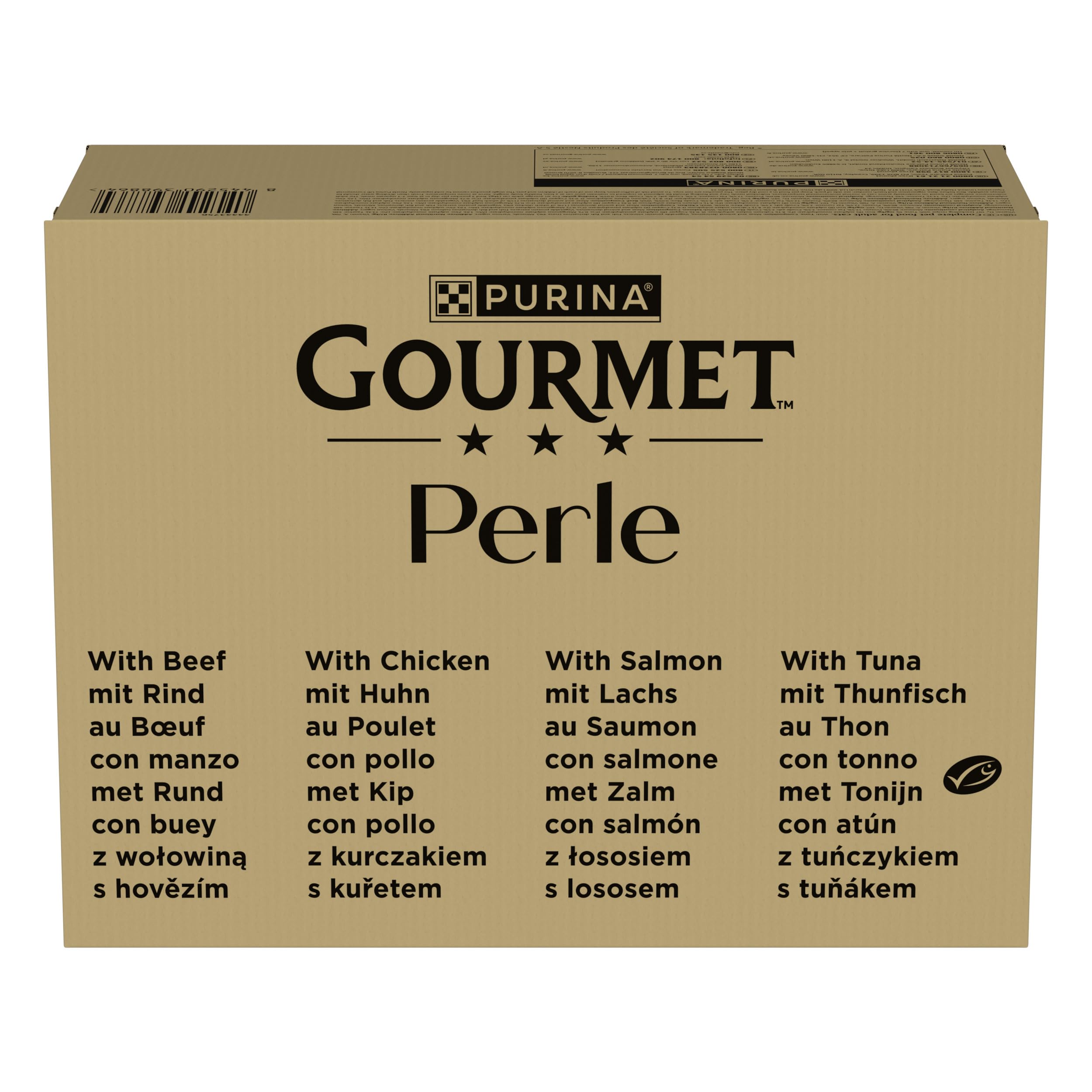Purina Gourmet Perle Delicias en Salsa, Comida Húmeda para Gato con Pollo y Buey, 96 sobres de 85g