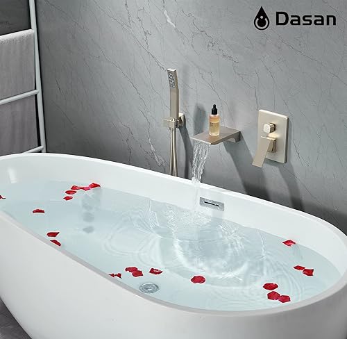 Miniatura 2 de DASAN SA-TF01WH-BN - Grifo de llenado de bañera en cascada con ducha de mano, moderno grifo de bañera de níquel cepillado con válvula de alto caudal