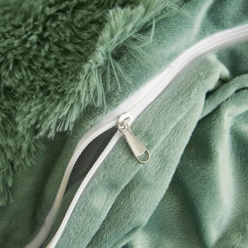 Miniatura 7 de Juego de funda de edredón de piel sintética verde salvia, suave y esponjoso, color verde salvia, juego de cama Queen de 3 piezas (1 funda de edredón