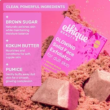 Ethique Glowing - Solid Face Exfoliator for Dull Skin -Vegan, Zero-Waste, Plastic-Free, Cruelty-Free, 3.9 oz (Pack of 1: 2 bars)