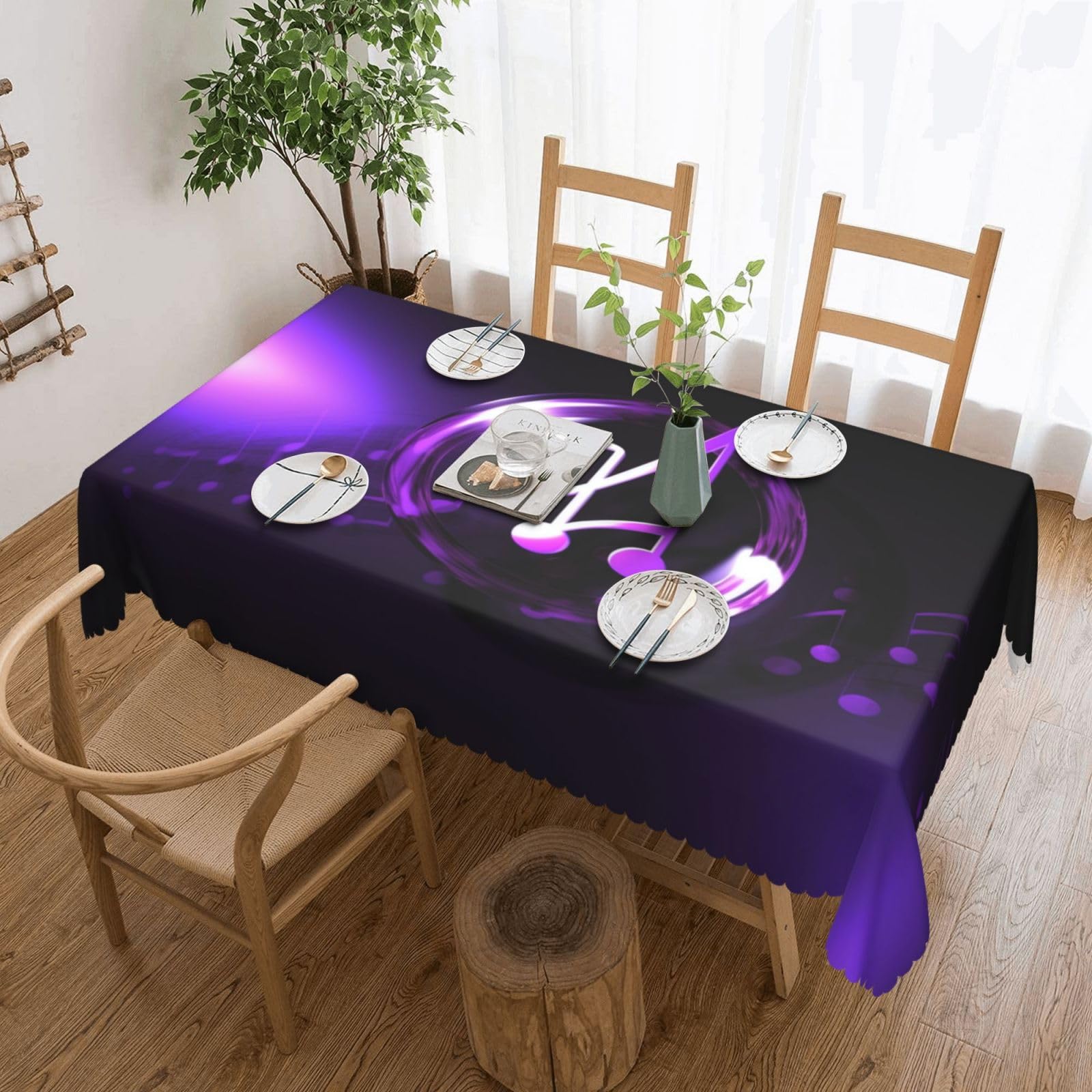 Nappe rectangulaire imperméable violette motif musique élégant pour table 137x183cm