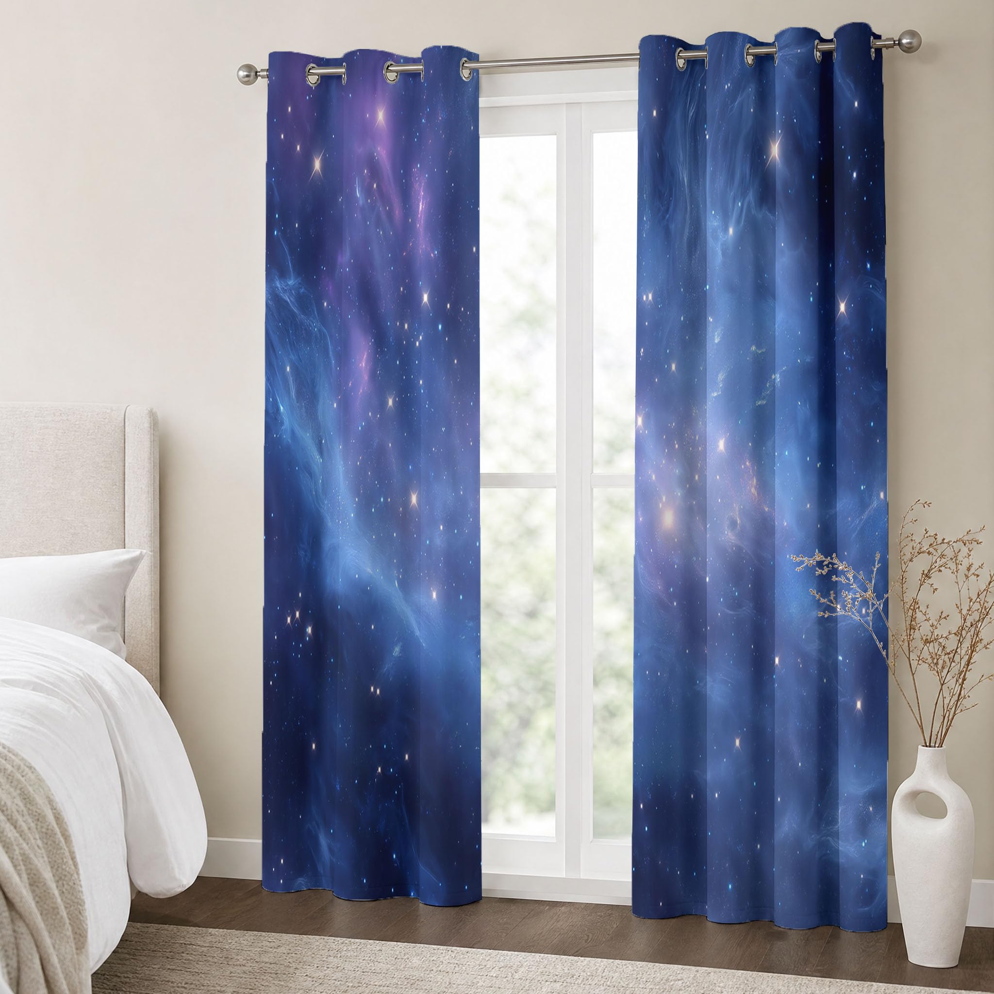 Tenda Oscurante Nebulose Nubi Con Occhielli, Tende Oscuranti Termiche Isolanti Camera Da Letto, Cielo Stellato Da Sogno Tende Soggiorno per Interni 2 Pannelli 140 x 260 cm