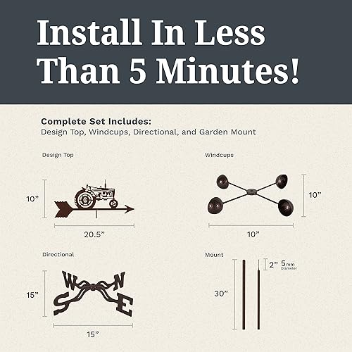 Miniatura 6 de EZ Vane Steel Farmall Tractor Veleta de 80 pulgadas de altura, incluye soporte de jardín de metal, vasos de viento y soportes, hecho a mano y de