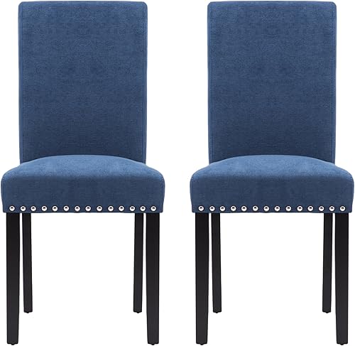 Miniatura 8 de NOBPEINT Silla de comedor tapizada de tela con clavos de cobre, juego de 2, color azul