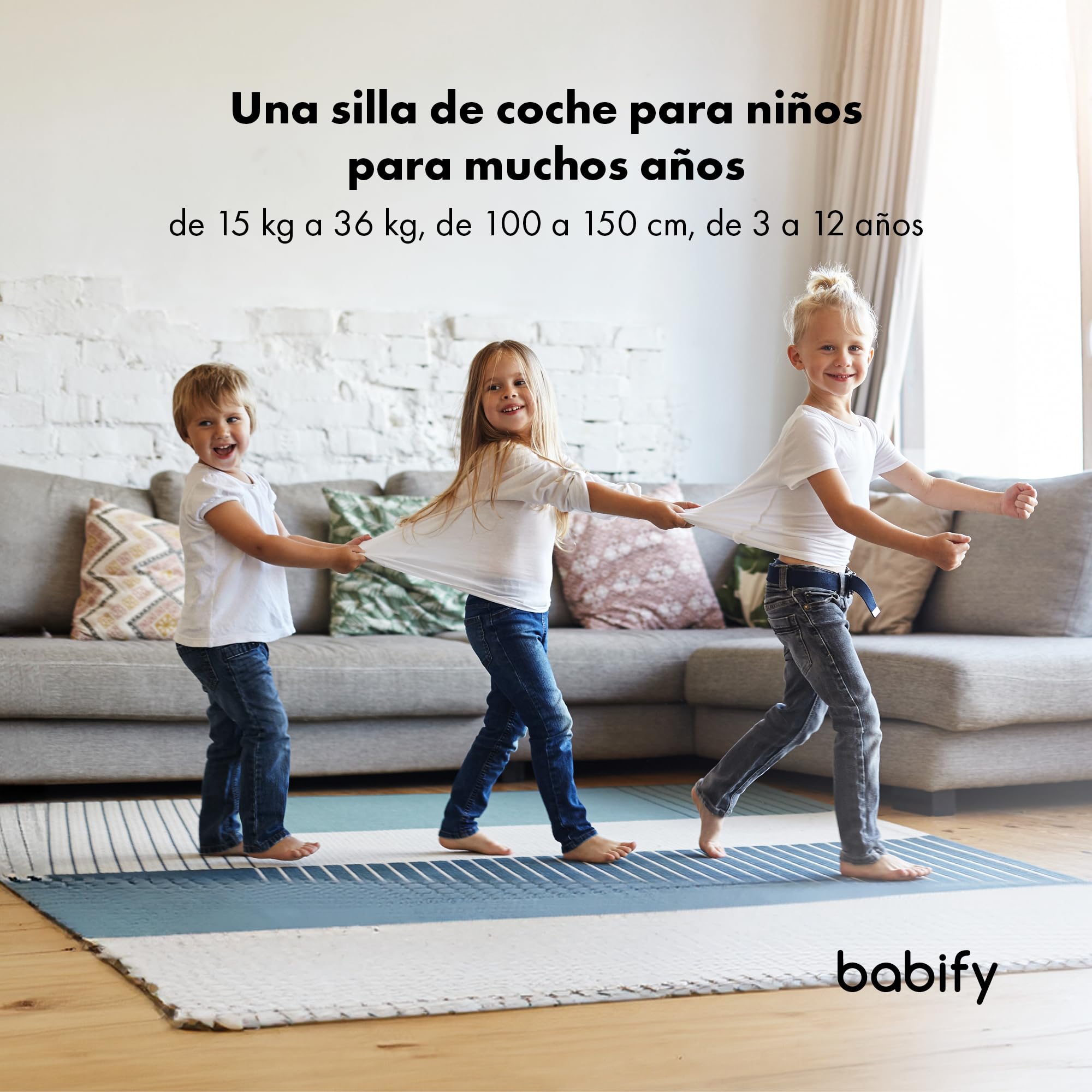 Babify Silla Coche Isofix 15-36 kg - para Niños 3-12 Años, Reposacabezas Ajustable 12 Posiciones, Portavasos Extraíble, Plegable, Funda Lavable, Cumple R129 UE, Negro