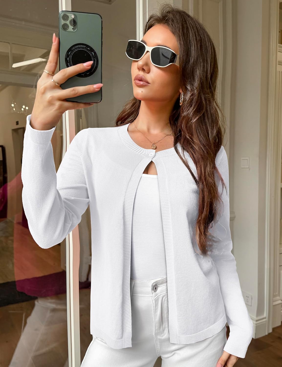 OmicGot Women's Cropped Cardigan Sweaters Long Sleeve Casual Open Front Button Down Bolero Shrugs S-XL - Image 2