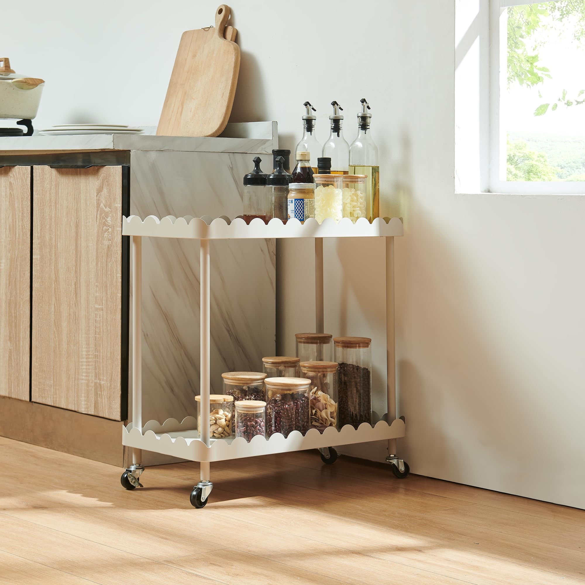 [en.casa] Carrello di Servizio Portaoggetti a 2 Livelli Carrello Portatutto Multiuso a 2 Ripiani e Rotelle per Cucina Sala Bagno 60 x 61 x 31 cm Struttura in Acciaio - Grigio
