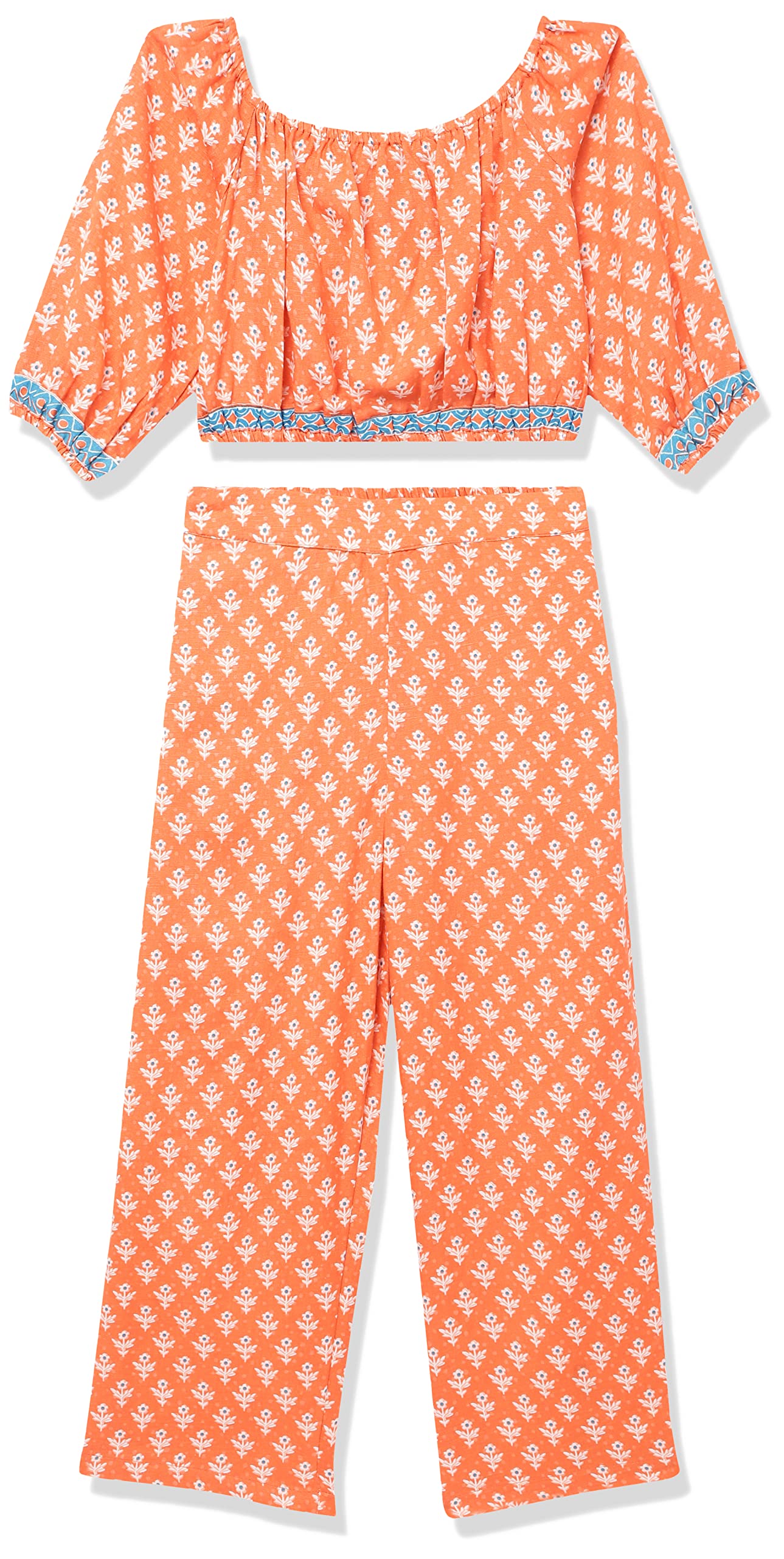 global desiGirl Orange Floral Cropped Suit