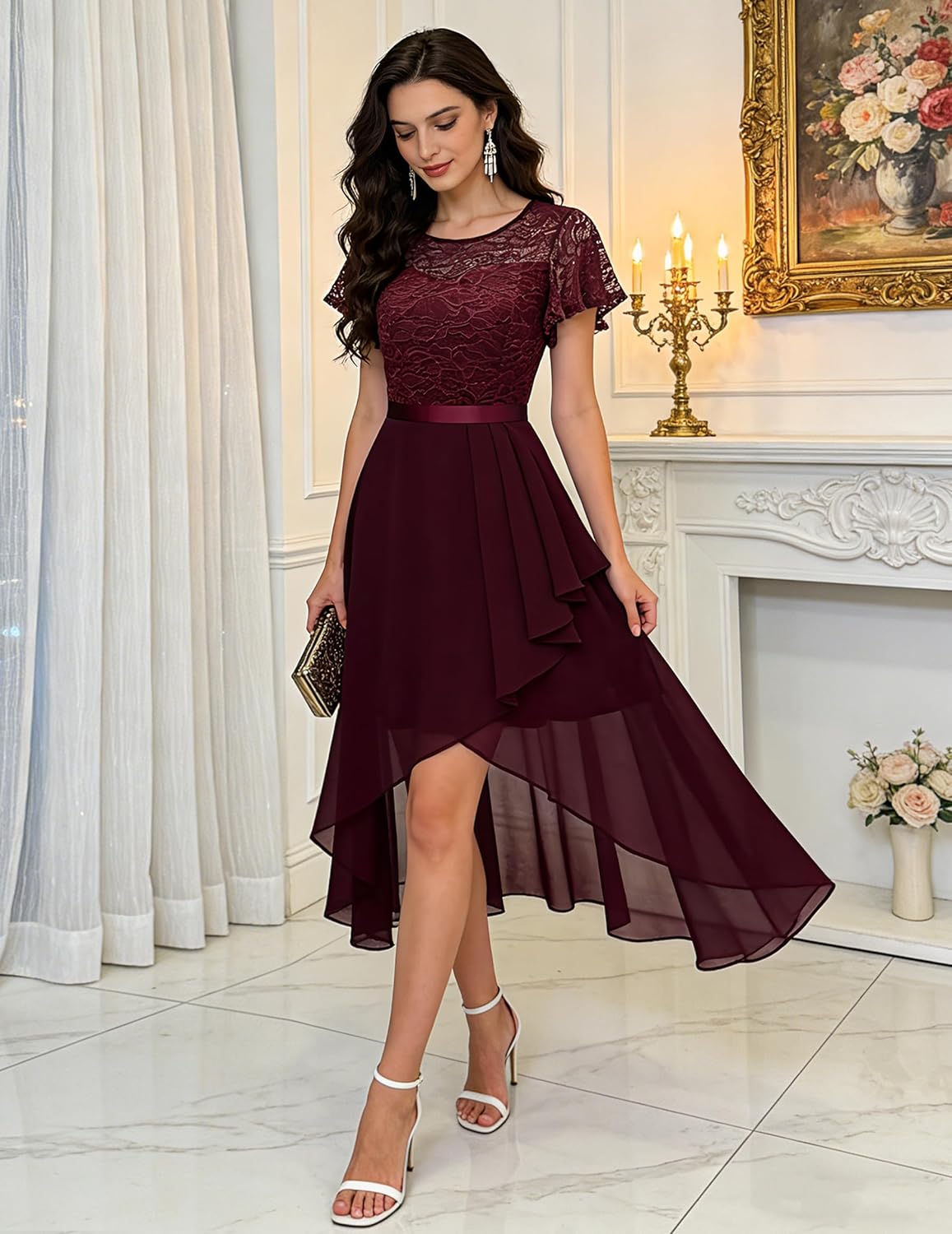 Wedtrend Women's Formal Wedding Guest Dress Ruffle Bridesmaid Dress Flutter Sleeve Prom Dresses for Teens - Image 6