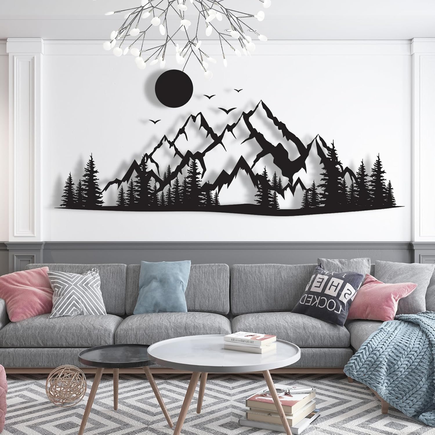 Modern Minimalist Art Metal Wall Decor Mountain - Nature and Home Housewarming Gift Unique (29.5" x 12.2" / 75 31 cm Black)