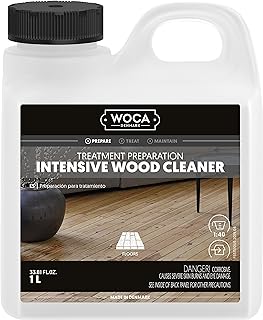 WOCA Intensive Wood Cleaner |1 L| is a concentrated formula for the preparing and treatment of raw wood to accept wood stains, soap finishes, oil finish, hardwax oil finish, UV oiled finish
