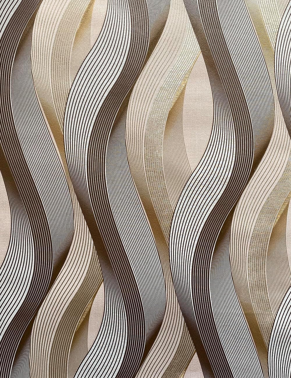 [Sample Link] 3D Wave Stripe Wallpaper Beige Embossed Vinly Non-Pasted Waterproof Wall Covering