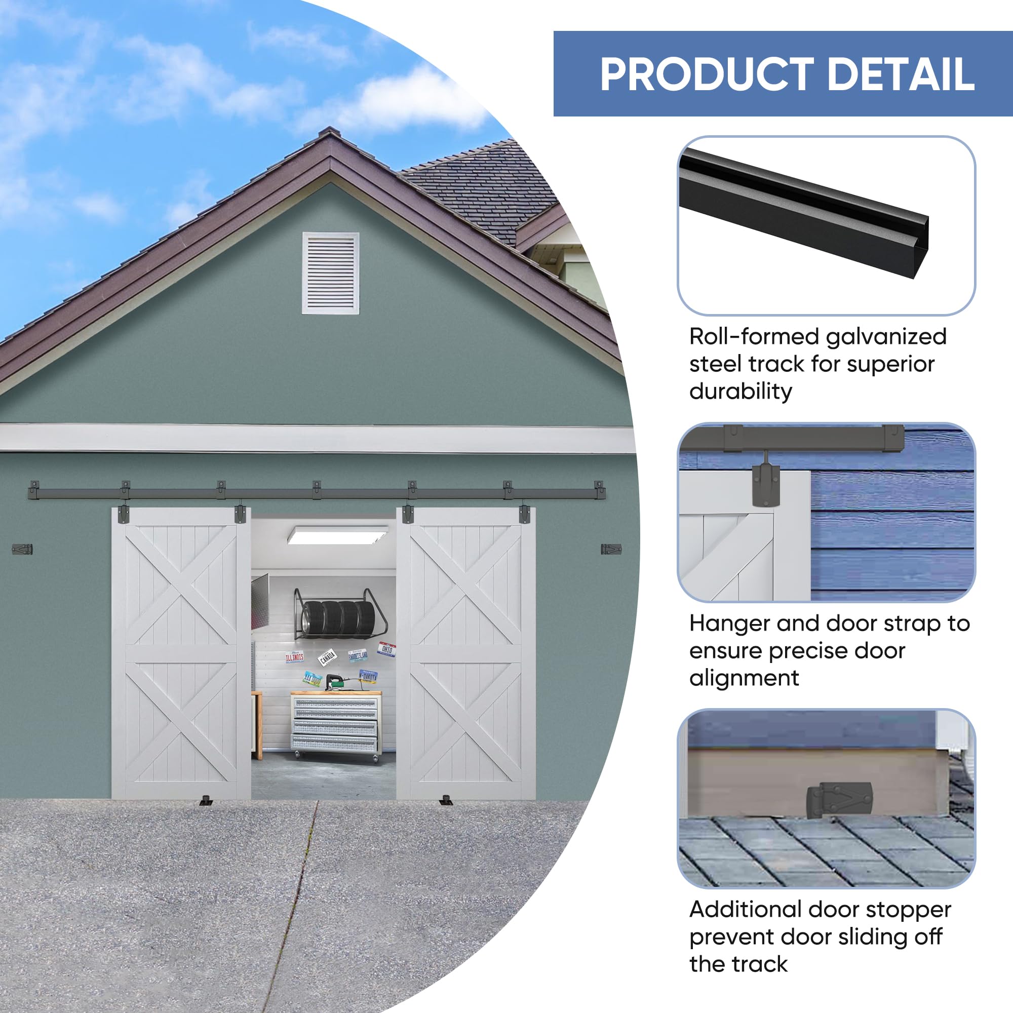 Exterior Barn Door Hardware Kit, BARNSMITH 12FT Sliding Barn Door Hardware Heavy Duty Doors Track Kit for Double Doors Use, Wall Mount, Black (Hardware Only) — Amazon image 2