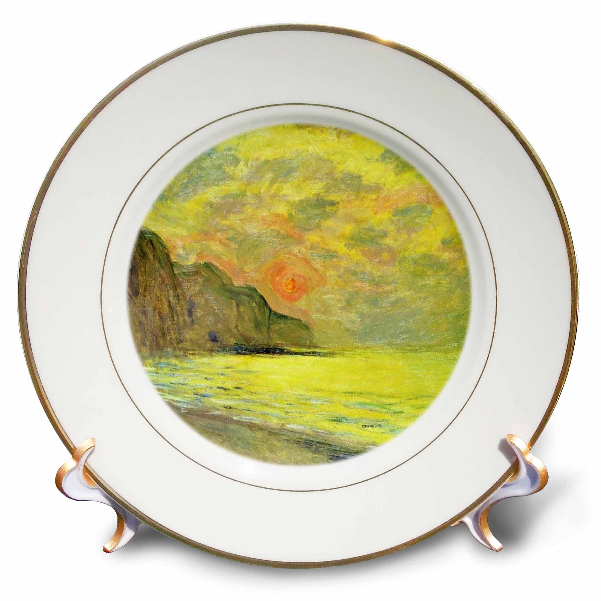 3dRose cp_204951_1 Print of Monet Painting Sunset Foggy Weather - Porcelain Plate, 8
