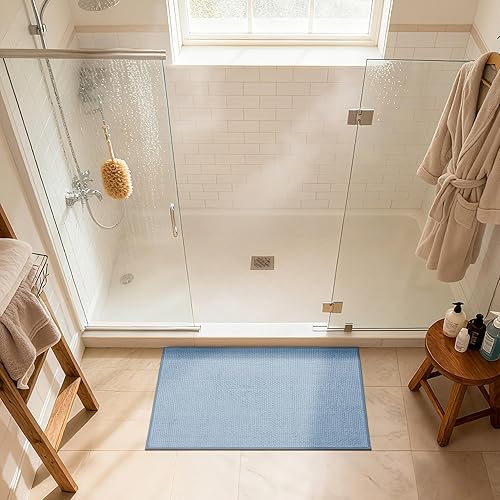 Miniatura 8 de GRANNY SAYS Tapetes de baño azules, de felpilla suave, absorbentes, de 24 x 16 pulgadas, alfombras de baño pequeñas antideslizantes, lavables