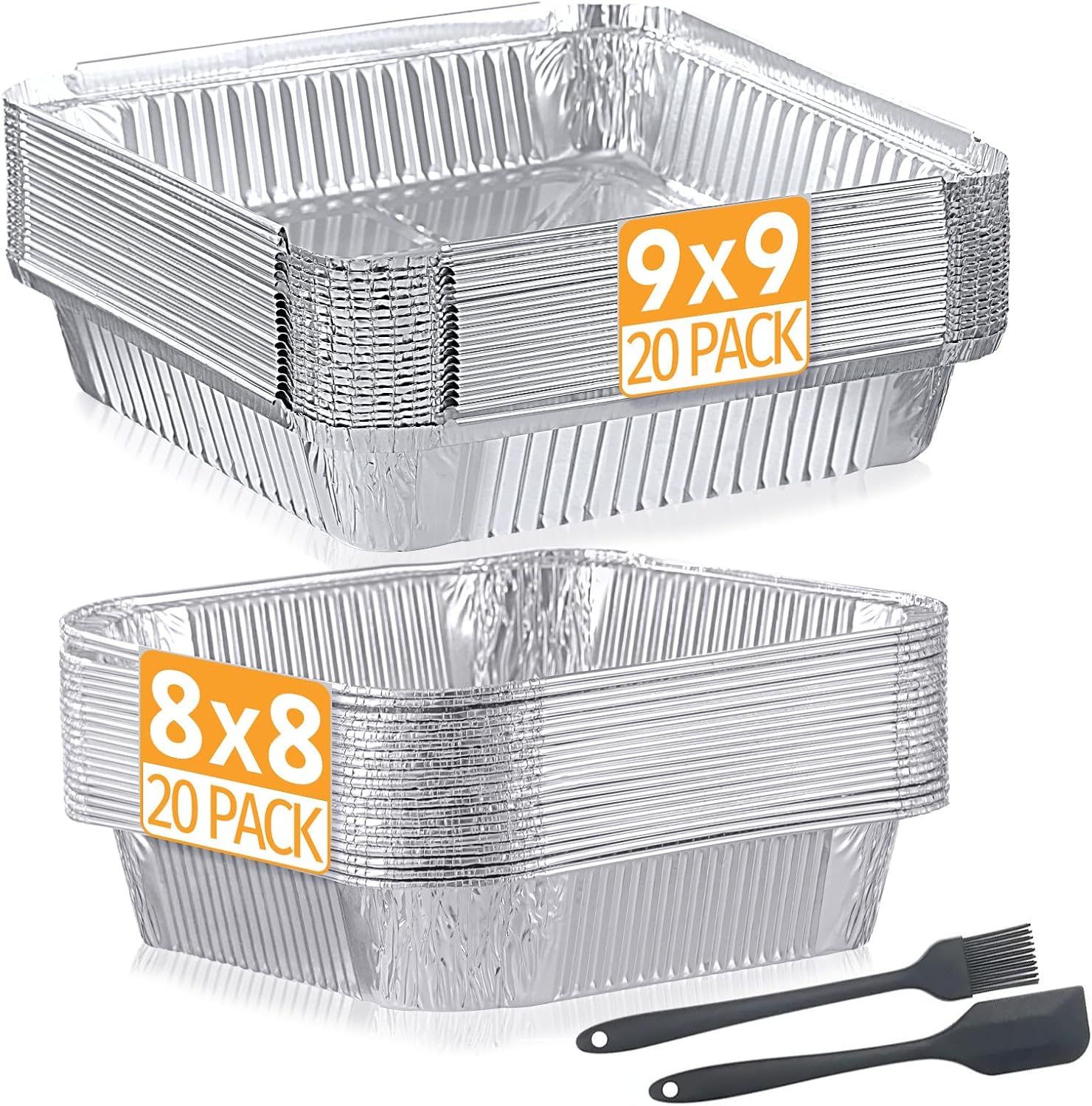 40 Pack Disposable Aluminum Pans 9x9 & 8x8 Inch Combo Set