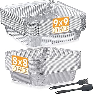 40 Pack Disposable Aluminum Pans Combo Set-9x9 (20pc) Square Tin Foil Pans & 8x8(20pc) Square Aluminum Foil Pans,For Meal Prep,Food Cooking,Roasting,Heating. (40 Pack)