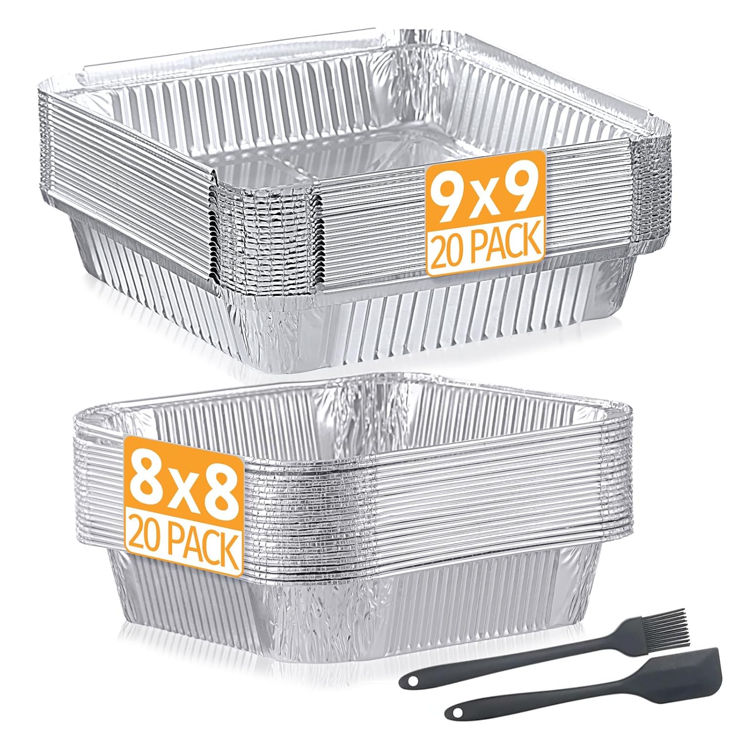 40 Pack Disposable Aluminum Pans with Lids Combo Set-9x9 (20pc) & 8x8(20pc) Square Aluminum Foil Pans,For Meal Prep,Food Cooking,Roasting,Heating. (40 Pack W/Lids)