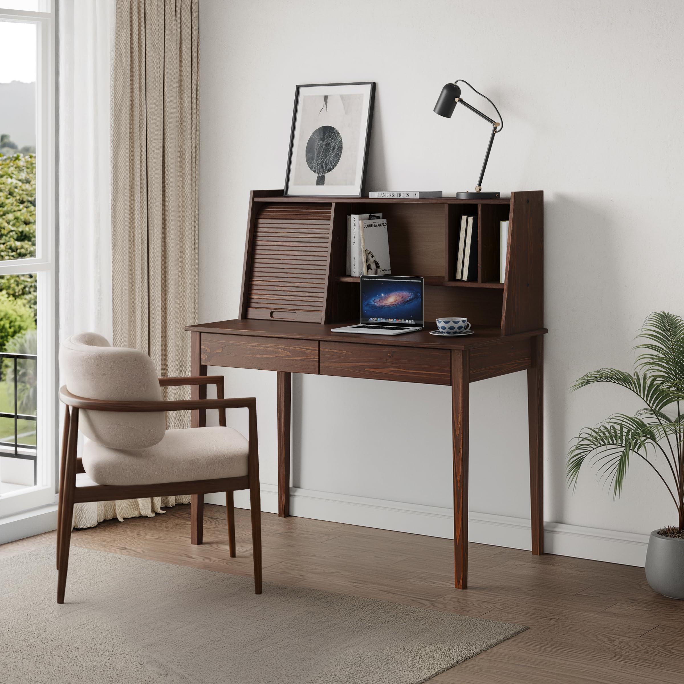 IDIMEX Mesa Trabalho 110 cm Estante Integrada Home Office Imbuia