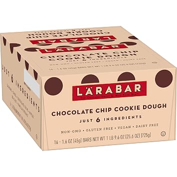 Larabar Gluten Free Bar, Chocolate Chip Cookie Dough, 1.6 oz Bars 16 Count, Whole Food Gluten Free Bars, Dairy Free Snacks