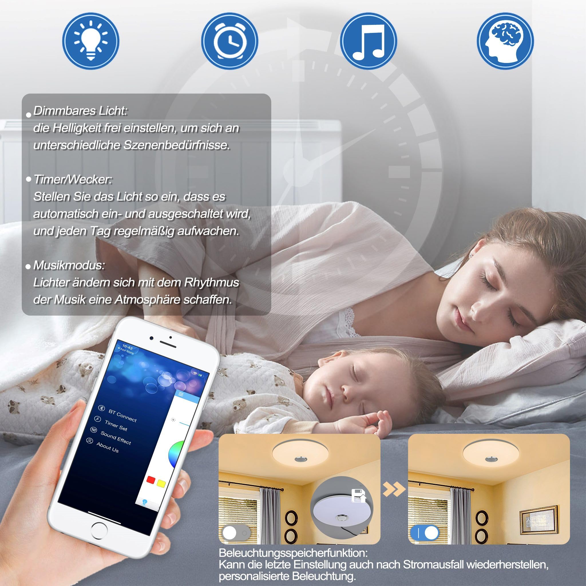 YRHome Lampada da soffitto a LED RGB ultra sottile, dimmerabile, con altoparlante Bluetooth, telecomando, lampada da soffitto, rotonda, con riproduzione musicale, per soggiorno, camera da letto, 60 W