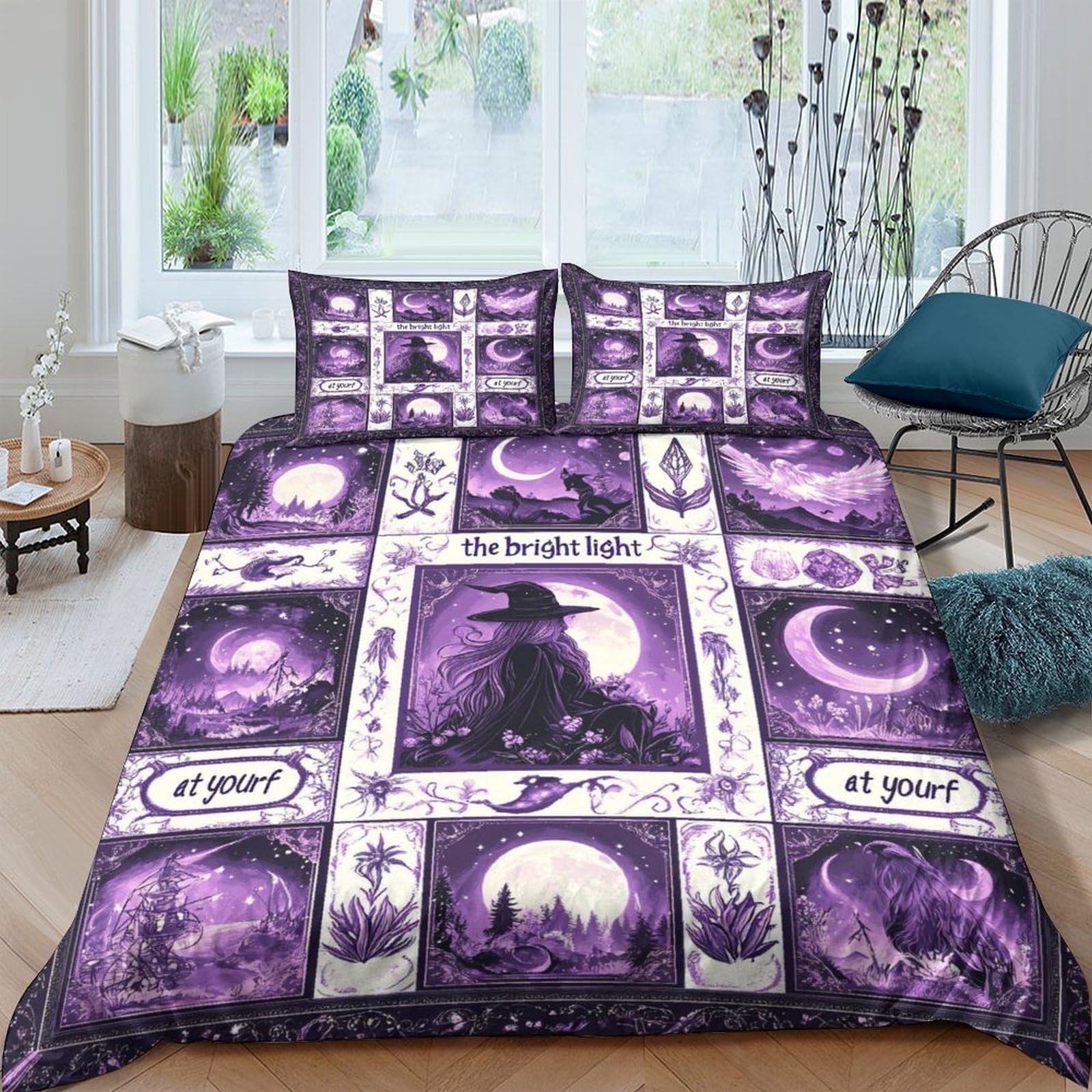 Ctjqhvkz Style-9 3D Printed Witch Moon Fitted Sheet Microfiber Purple Gothic Bed Cover For Bedroom Decor Dorm Guest Room Single（135X200cm）