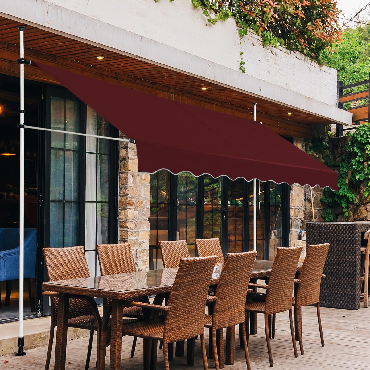 HOMASIS Store à Serrage 150/200/250/300/350/400 cm, Protection Solaire réglable en Hauteur sans perçage, auvent avec manivelle, Store banne Manuel à Bras articulé, pour l'extérieur (Rouge, 2m)