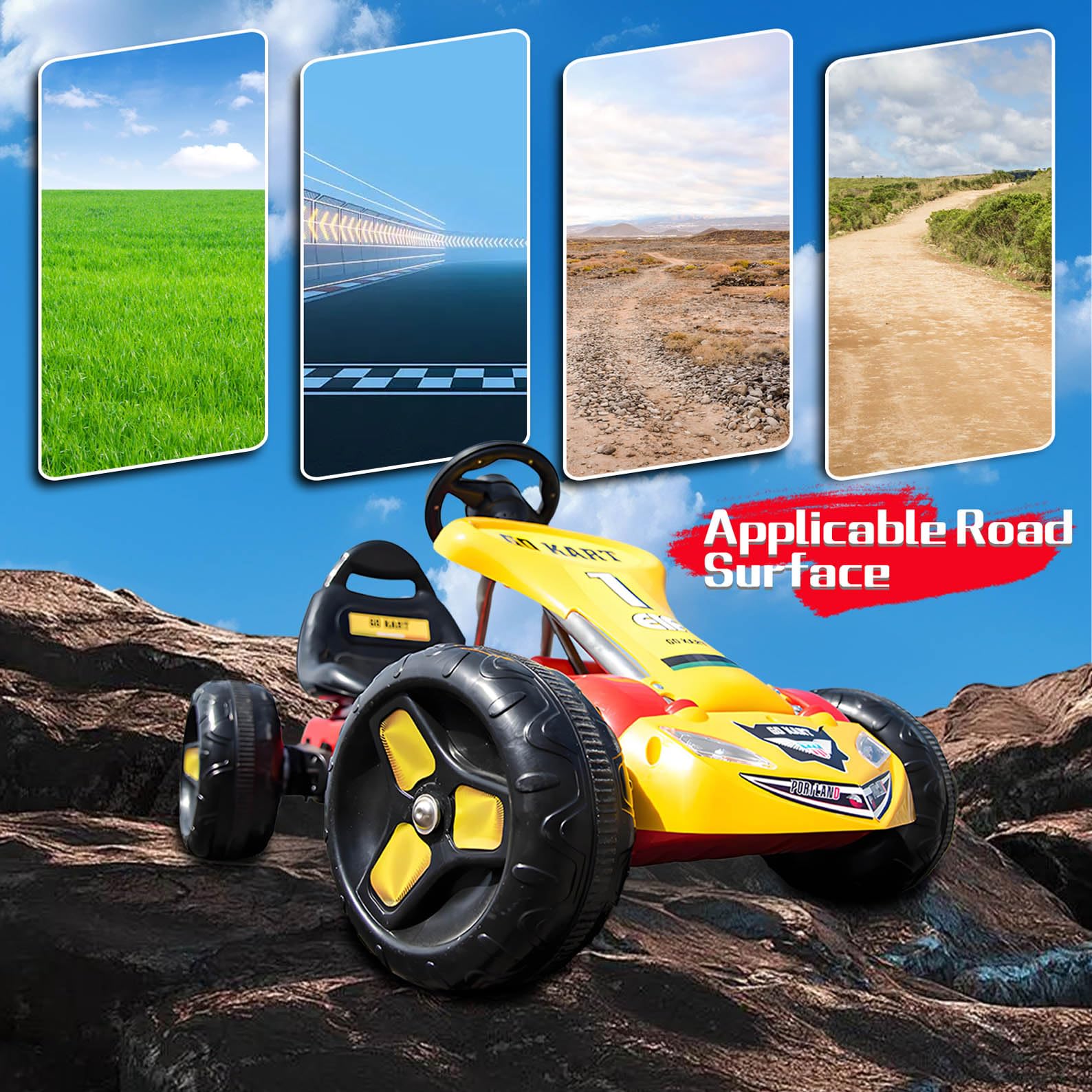 Outdoor Pedal Go Kart for Kids, 6V4.5Ah Electric Go Kart with Adjustable Bucket Seat, Pedal Powered Go Cart with Clutch Gear Design, Wear-Resistant Plastic Wheels, Outdoor Pedal Car for Kids,Red