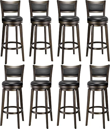 Miniatura 31 de Juego de 4 taburetes giratorios de bar PrimeZone, taburetes de barra de 26 pulgadas de altura de mostrador, taburete de bar de cuero sintético negro
