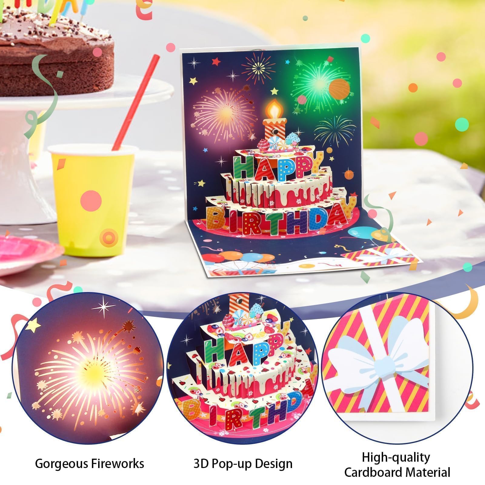 Biglietto Auguri Compleanno Divertente Biglietti Di Compleanno, 3D, Pop-up  Pop-up, Luci E Musica E Luce Gonfiabile Sulla Torta Di Compleanno,  Biglietti Di Auguri, Elegante Regalo Di Compleanno Per Lei, Per Lui, Mamma,, image size:1601x1601