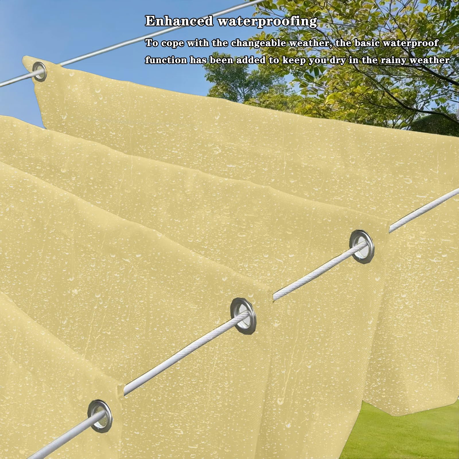 Toldo Corredero 1 x 11 m Impermeable, 98% Rayos UV Resistente Al Desgarro, Impermeable Ondulada Toldo Vela de Sombra, con Ojales y Cuerdas para Balcon, Patio, Color Crema