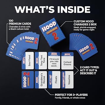 Hood Charades 2 Urban Card Game for Game Nights and Parties, Celebrating Black Culture with Fun Charades and Trivia