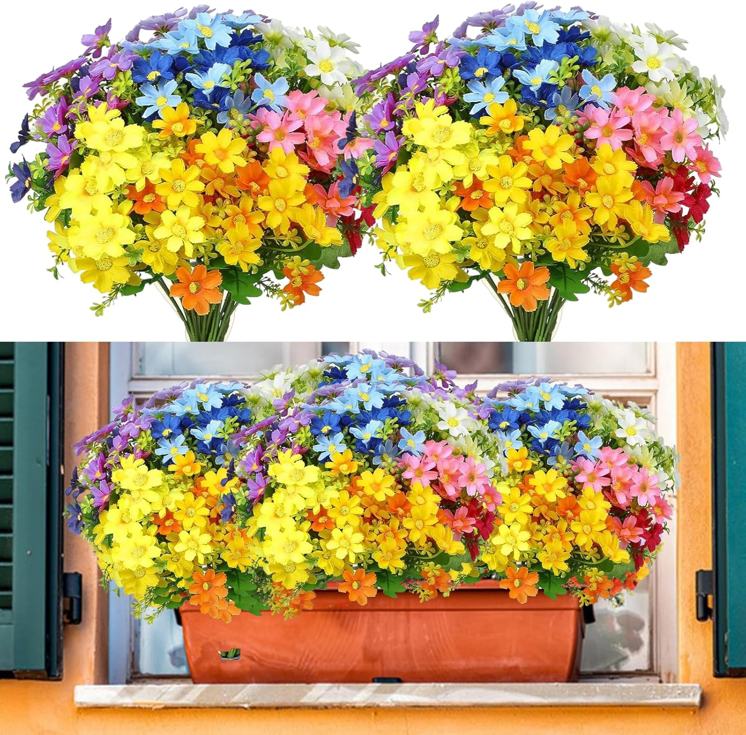 linhaida12 Bundles Artificial Flowers Silk Flowers Fake UV Resistant