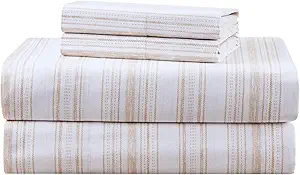 Comfort Spaces 100% Cotton Sheets Twin XL, Breathable, Naturally Cool Cotton Sheets, Cotton Bed Sheets with 12" Elastic Pocket Fits up to 14" Mattress, All Seasons Sheet Set, Good Vibes Taupe 3 Piece