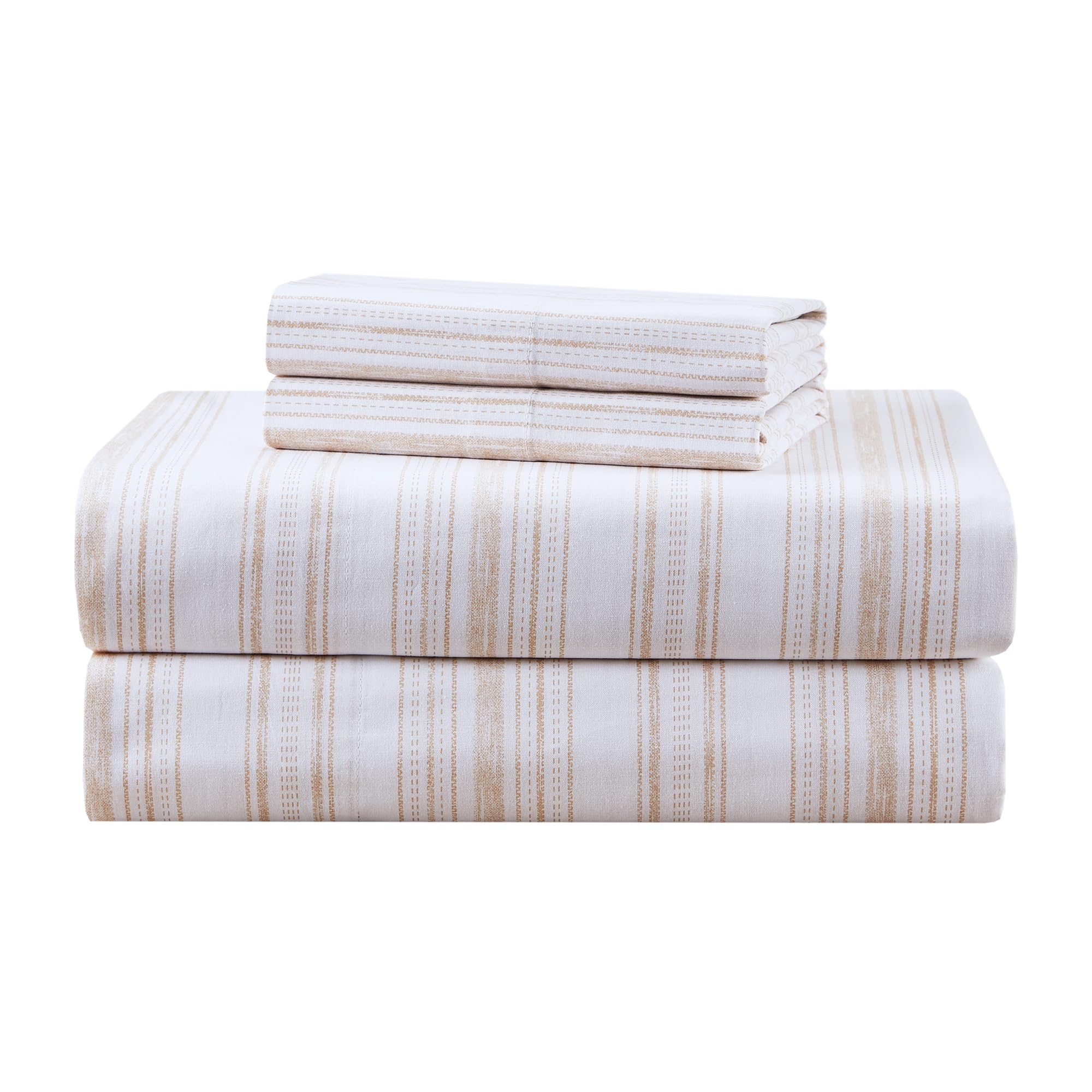 Comfort Spaces Comfort Spaces 100% Cotton Twin XL Sheet Set, 144TC, Good Vibes Taupe 3 Pcs | Breathable, Lightweight & Cool, All Season Cozy Bed Sheet with 12" Elastic Pocket, Fits Up to 14" Mattress, with Pillow Case, Good Vibes Taupe, Twin XL