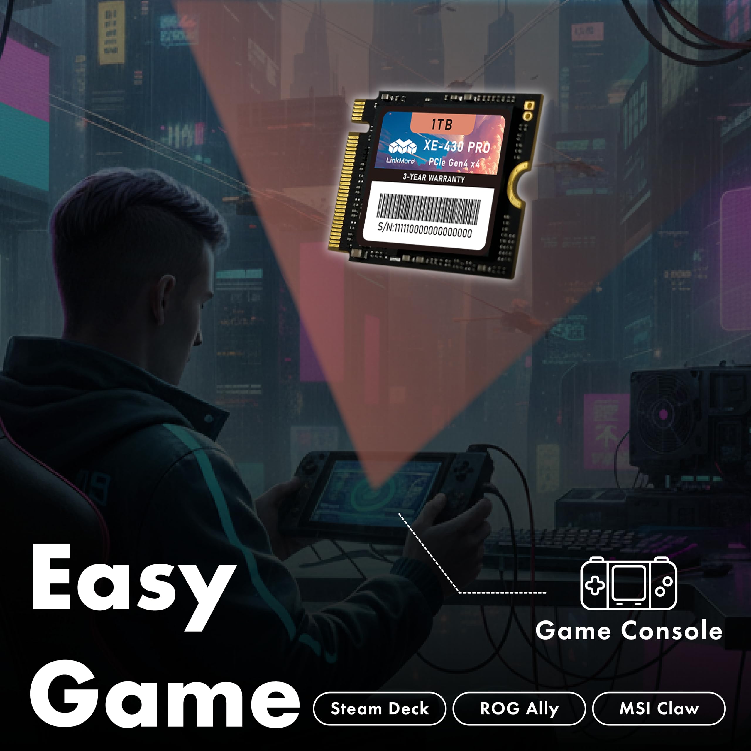 LinkMore XE-430 PRO SSD M.2 2230 NVMe de 1 TB, unidad interna de estado sólido PCIe Gen4 x4 / PCIe 4.0, expansión de almacenamiento para dispositivos de juegos portátiles