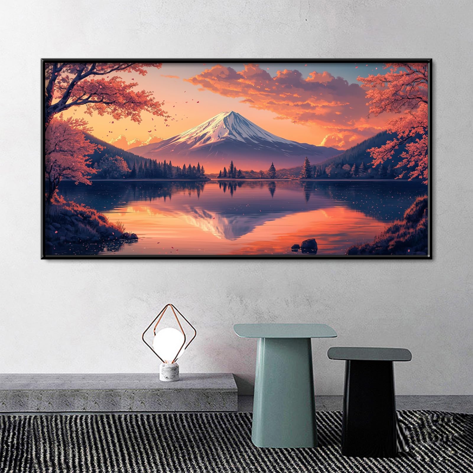 癒しの水彩画1088 mt.fuji 富士山の水彩画：日本の桜のアート（8x6