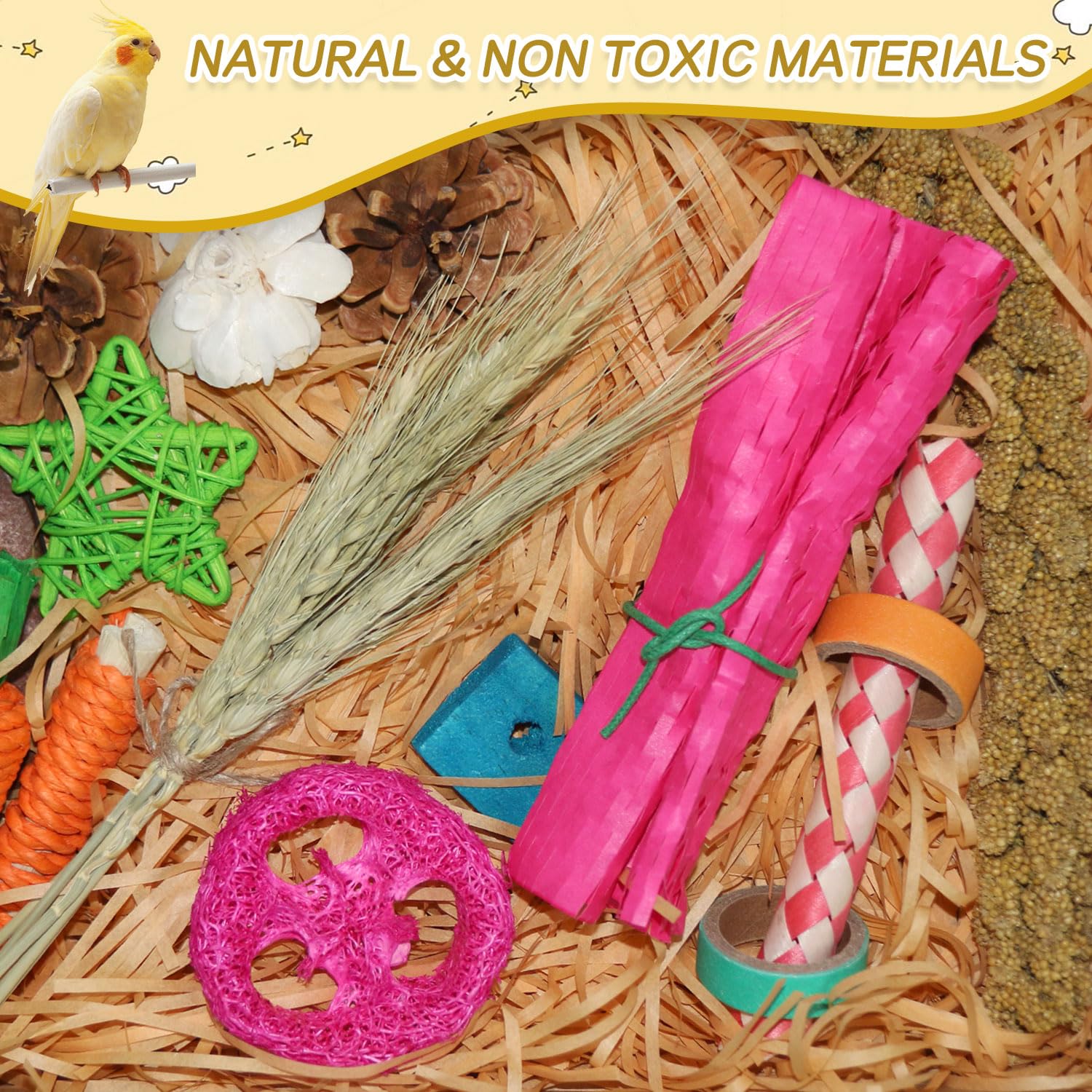 Natural Bird Toy Foraging Parrot Shredding Toys Box - Interactive Shredding & Chewing Toys for Parrots, Conures, Budgies, Lovebirds, Small to Medium Birds - image 2