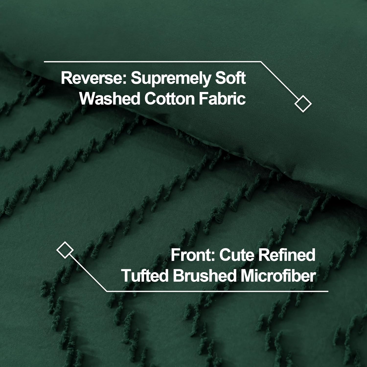 Litanika Oversized King Size Comforter Set 120x98 Dark Emerald Green, 3 Pieces Chevron Tufted Quilt Forest Green Bedding Comforter Sets, Fluffy Bed Set - Image 7