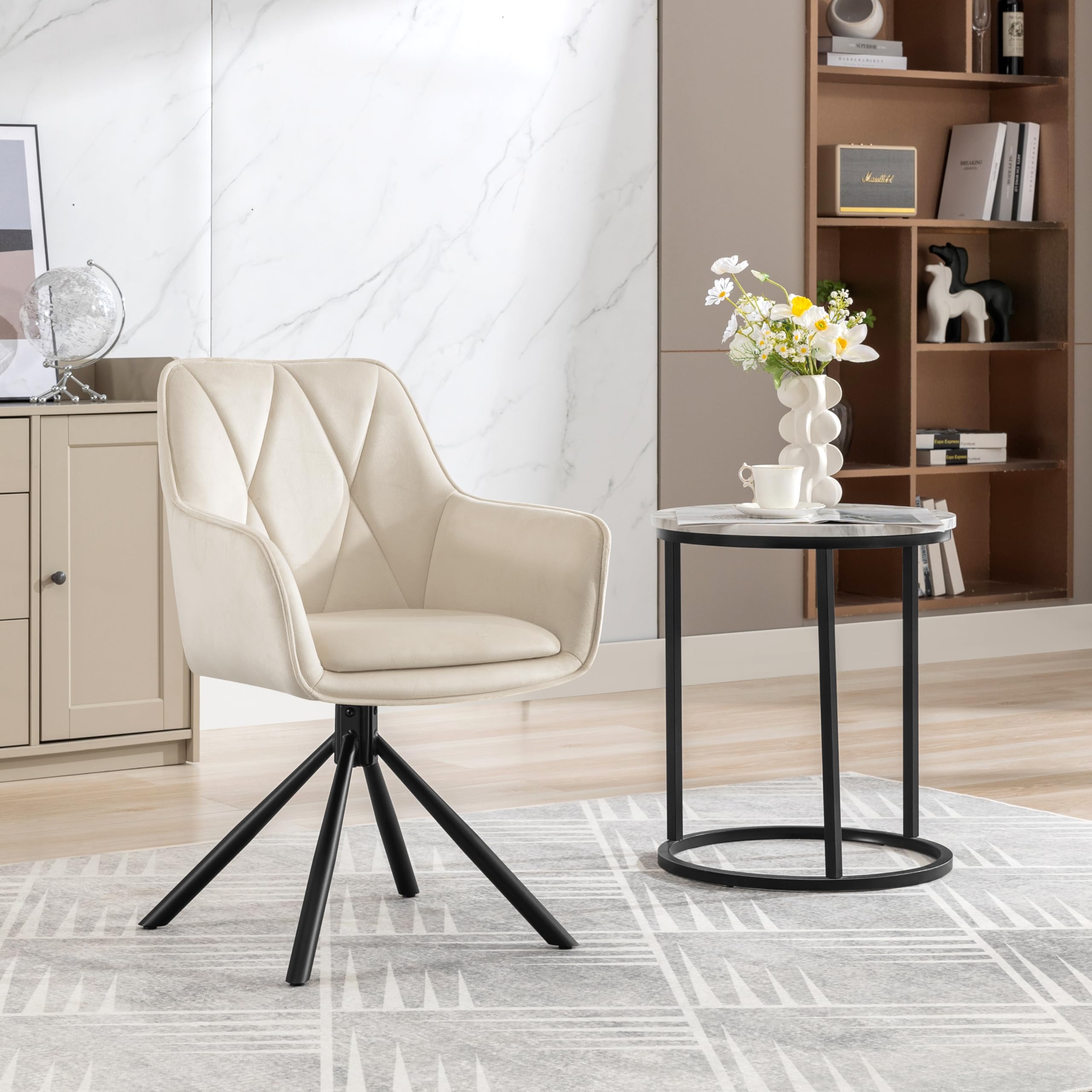 Lestarain Esszimmerstühle drehbar 2er Set, für Schlafzimmer Küche Wohnzimmer, Küchenstühle gepolstert mit Armlehnen Rückenlehne, Metallbeinen, Samt, Beige
