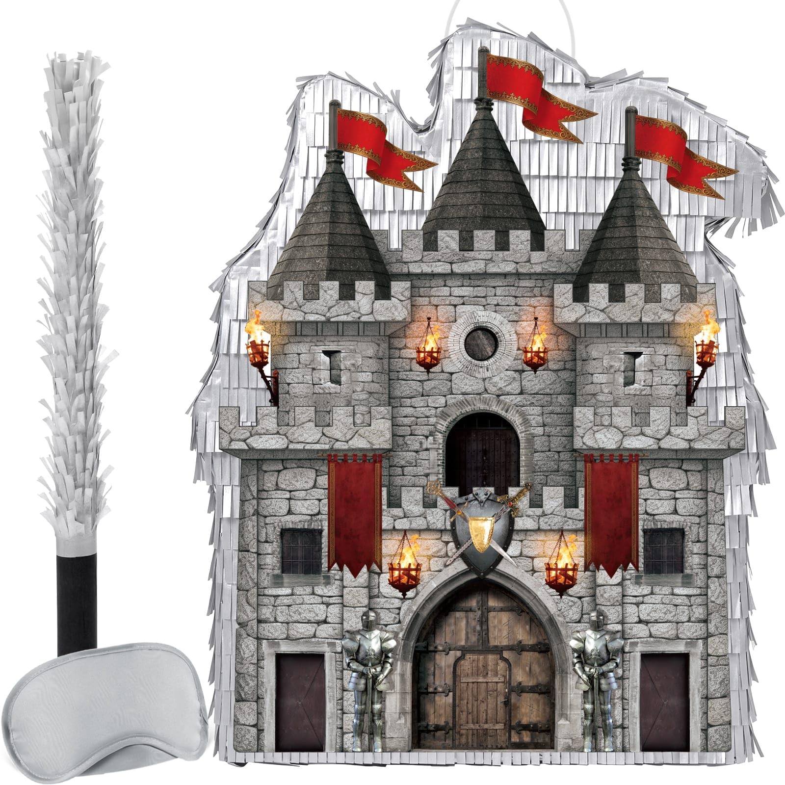 WERNNSAI Medieval Castle Pinata - Knight Party Decorations with Stick and Blindfold for Knights Dragons Birthday Supplies Prince Kingdom Theme Decor Gothic Castle Vampire Halloween Party Supplies — image 1