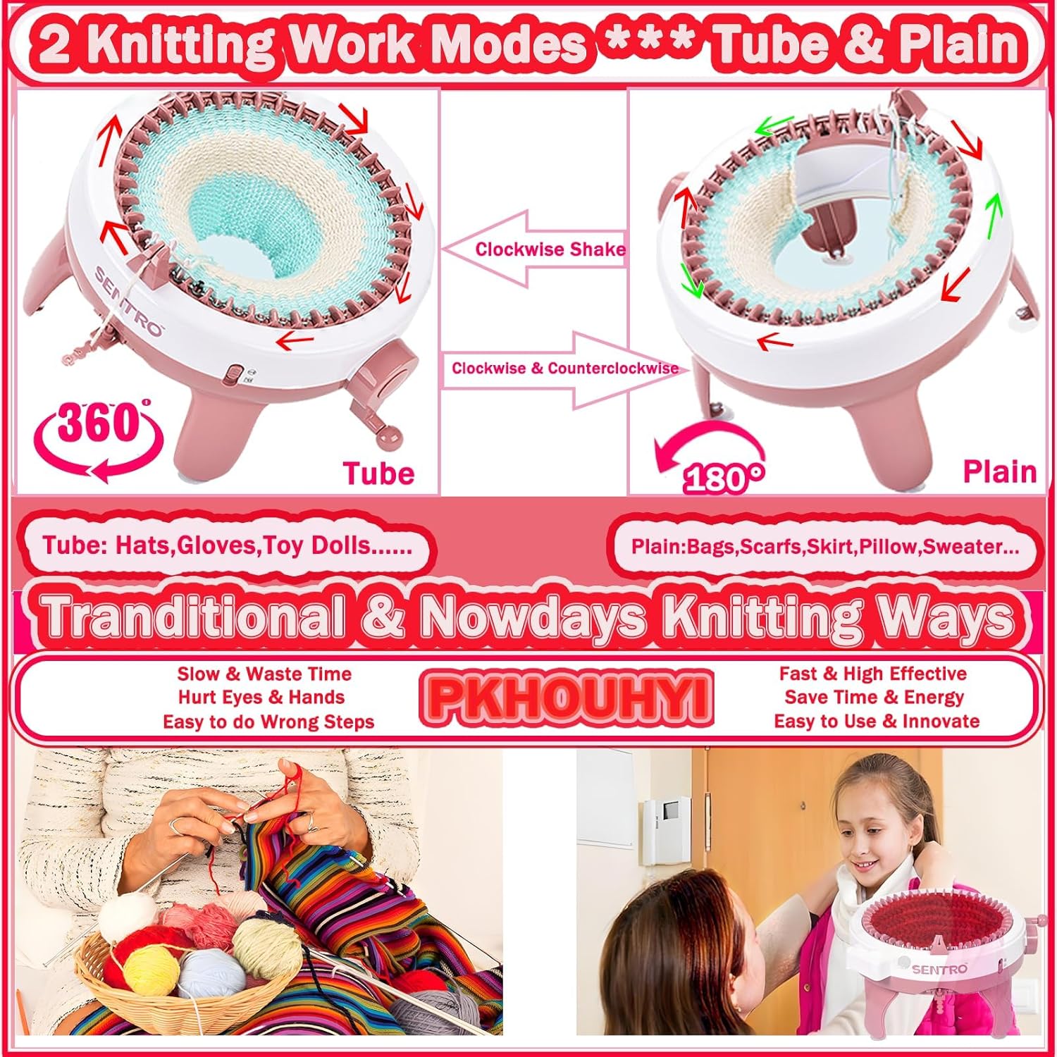 Sentro Knitting Machine, Sentro 40 Needles Knitting Machine Automatic Circular Weaving Spinning Knitting Loom Machine Kit for Adults and Beginners for Scarf, Hats, Sweater, Kintting Toys