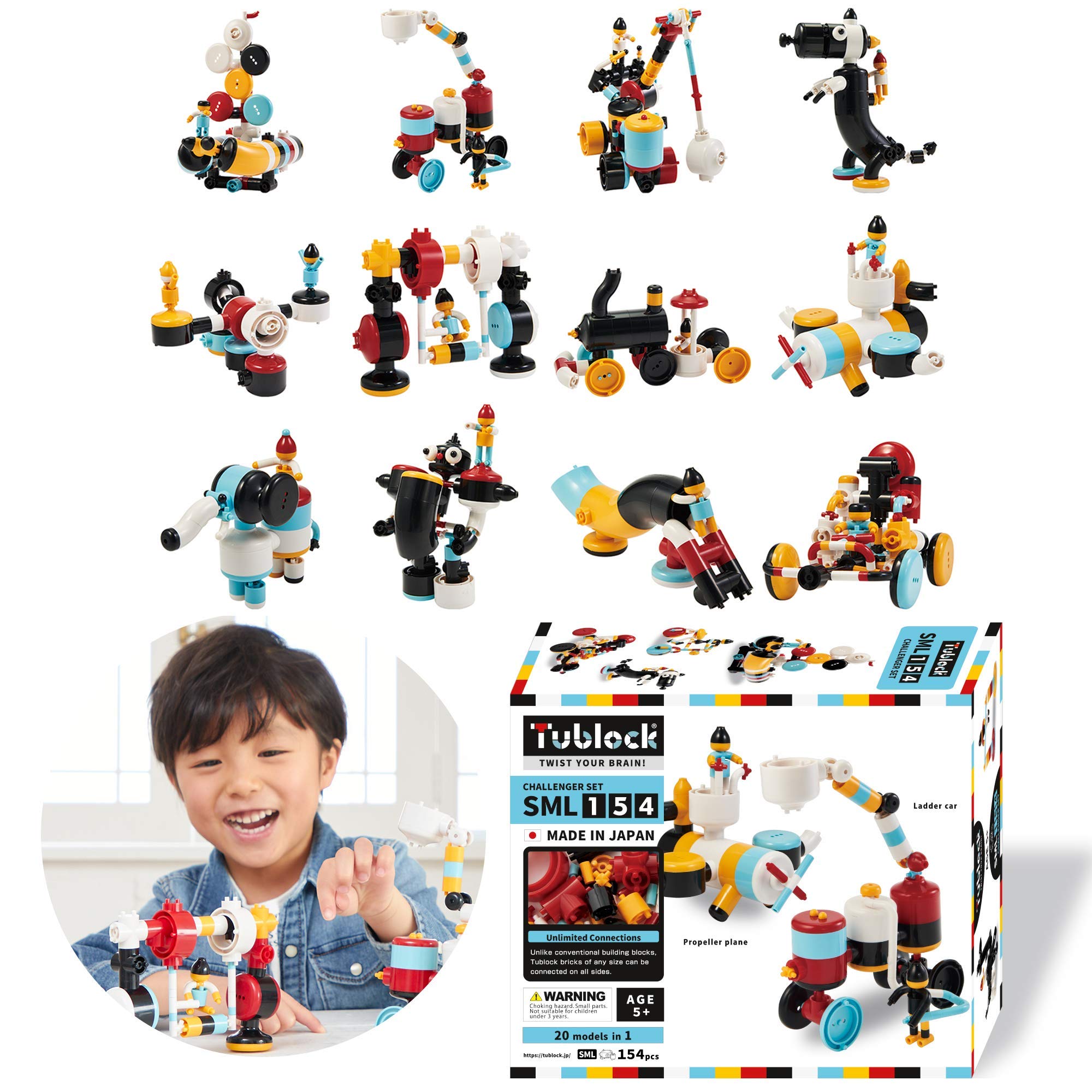Tublock Challenger Set (SML 154 Pieces) | Creative & Educational Brick Building Toys for Girls & Boys | Easy to Connect Building Bricks Set | Innovative Curved Bricks for Building with Movable Pieces