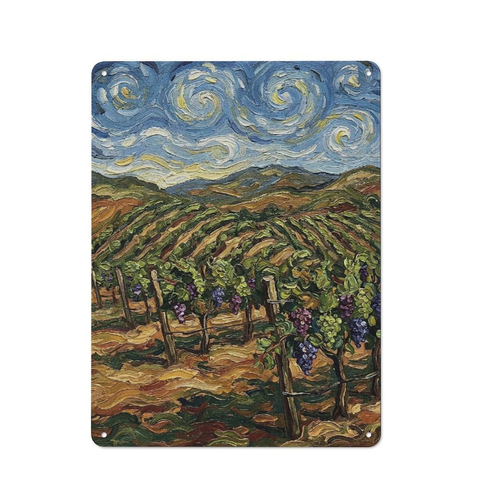 Junmoney Style-14 Impressionist Vineyard Landscape Painting Vintage Tin Wall Plaque 40X30cm For Home Bar Wall, For Vintage Wall Decor Fans, For Home Office And Studio Walls