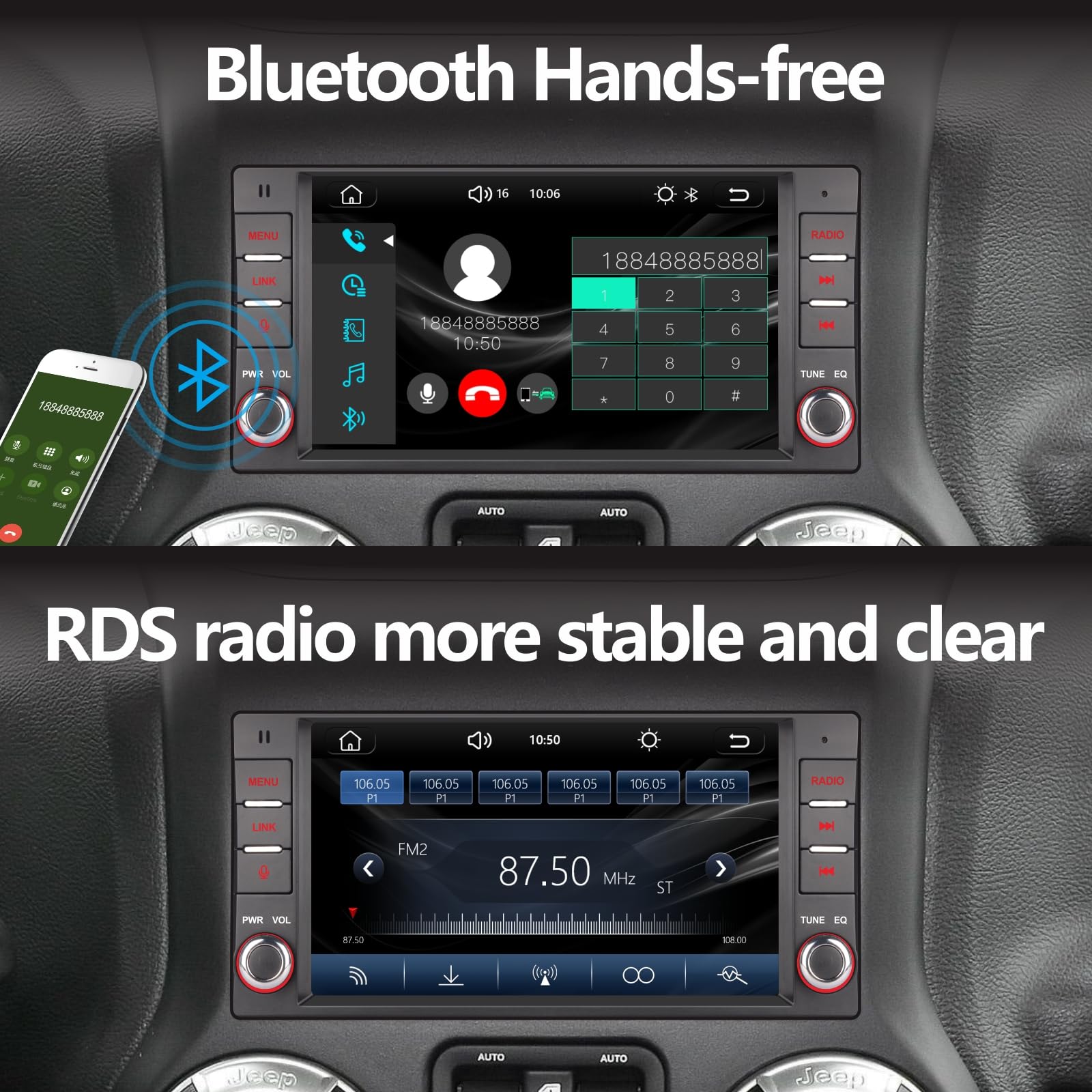 per Jeep Wrangler JK Compass Patriot/Chrysler/Dodge RAM Charger, 7 pollici Touch Screen Stereo Wireless CarPlay Andriod Auto Ricevitore Auto con Bluetooth Mirror Link FM RDS