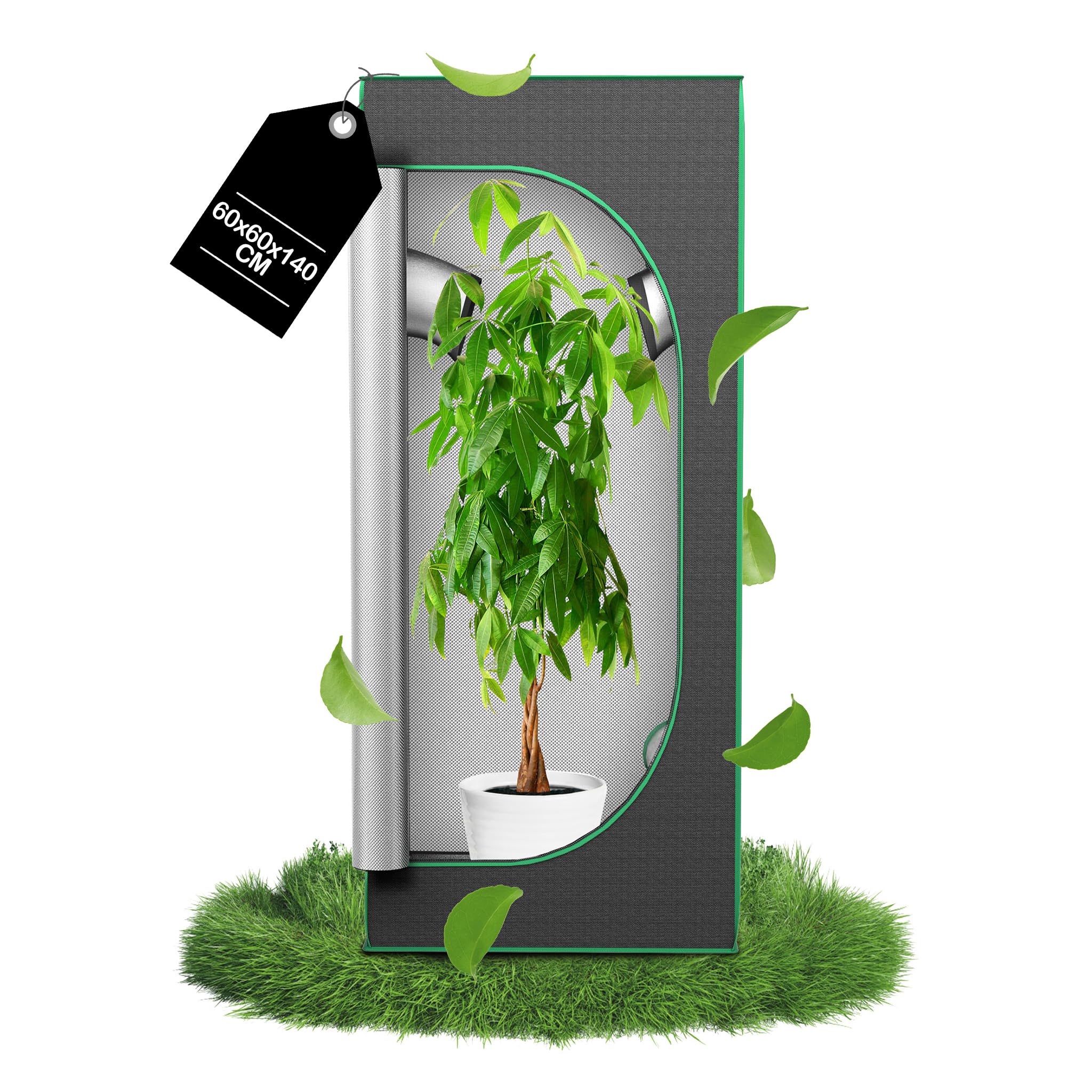 YRHome Growzelt für Indoor Growbox Lichtdicht & Wasserdicht mit Transparentem Sichtfenster Pflanzenzelt aus 600D Oxford-Stoff Zuchtzelt Indoor Anbauzelt Grow Tent für Tomaten Gemüse - 60x60x140cm