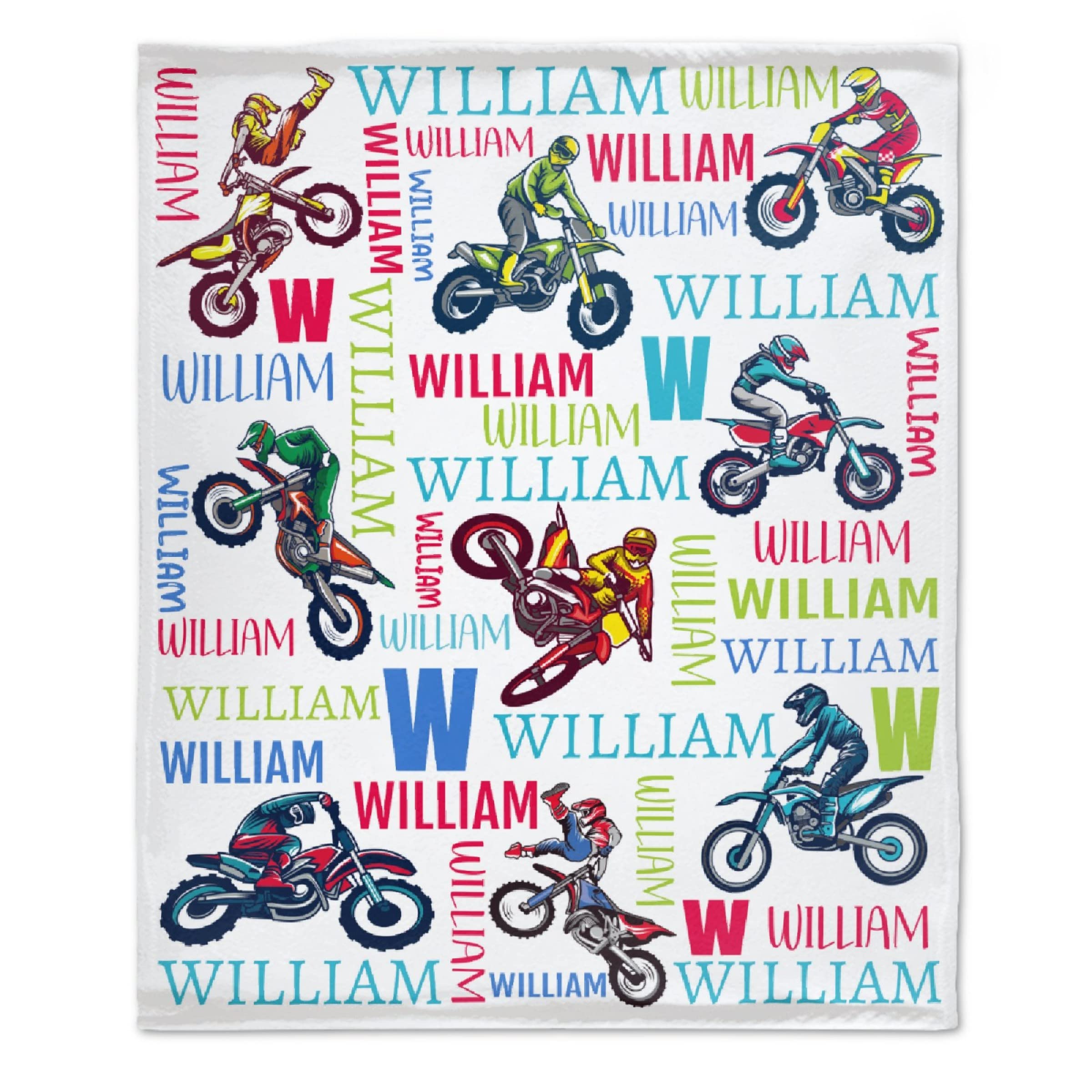 Todeyya Personalized Dirt Bike Blanket for Boys & Girls, Soft Plush Custom Motorcycle Blanket, Perfect for Couch, Bed or Gifts - 50